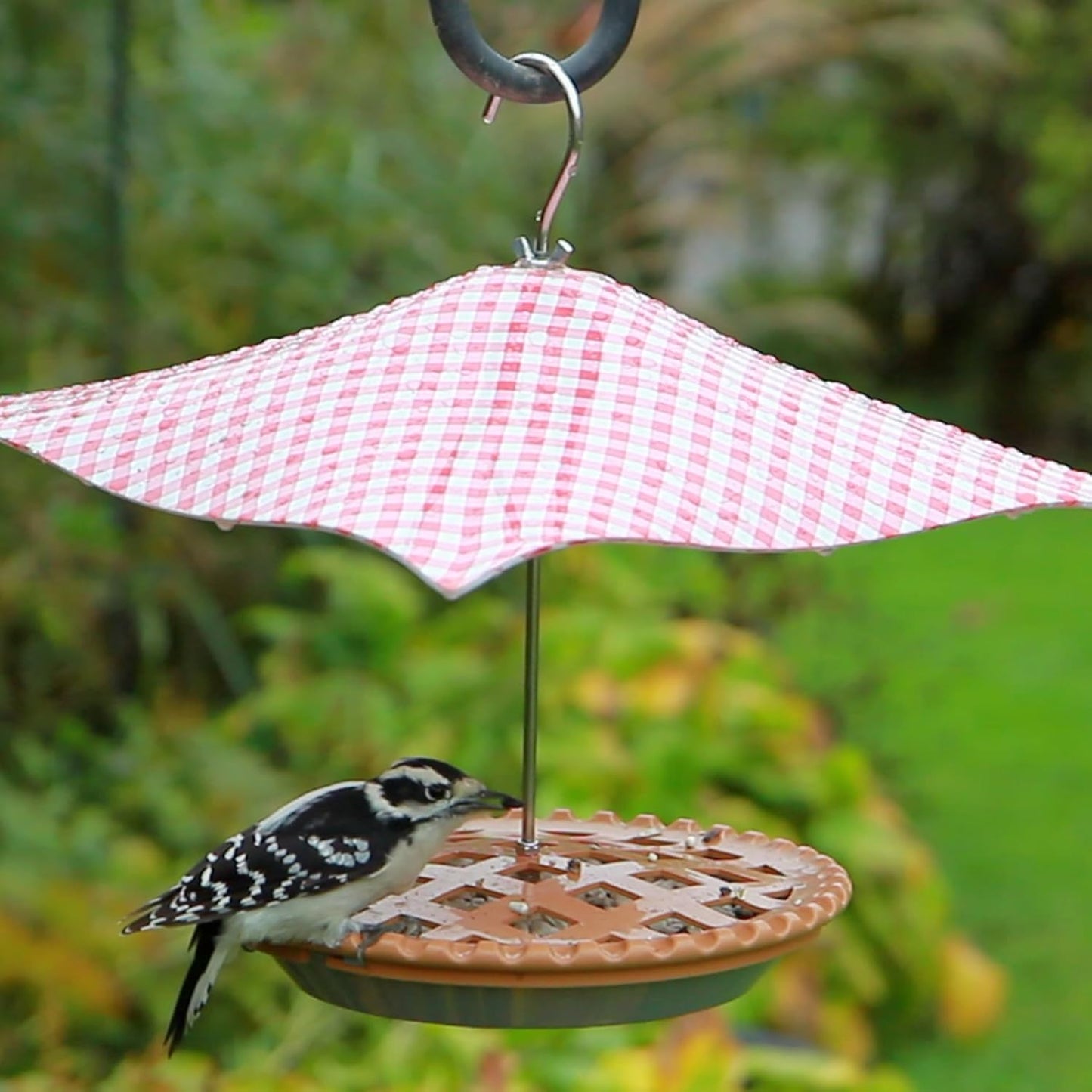 Heath Pie in the Sky Platform Bird Feeder with Picnic Blanket Baffle - Red/White/Brown