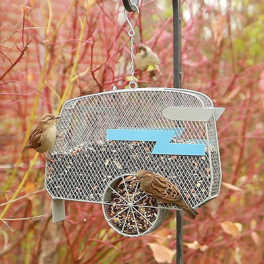 Heath Camper Bird Feeder for Seed Cakes, Peanuts and Sunflower Seeds - Grey/Blue