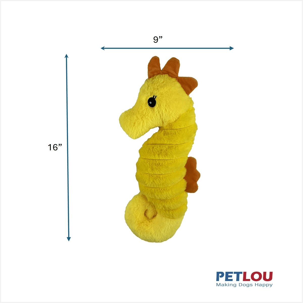 Petlou Ocean Friends Seahorse Squeaky Plush Dog Toy, 16-in