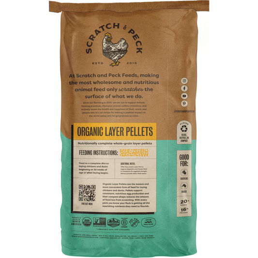 Scratch and Peck Organic Chicken & Duck 16% Layer Pellet With Grub Protein - 35-lbs