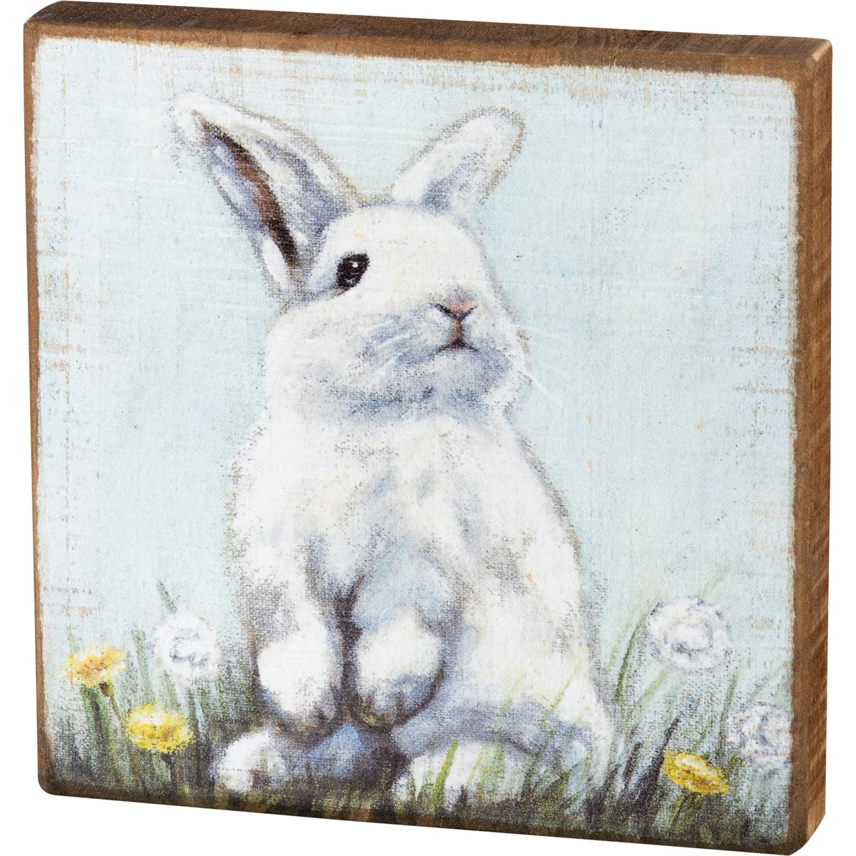 Primitives by Kathy Rabbit in Dandelions Easter Spring Home Décor Block Sign