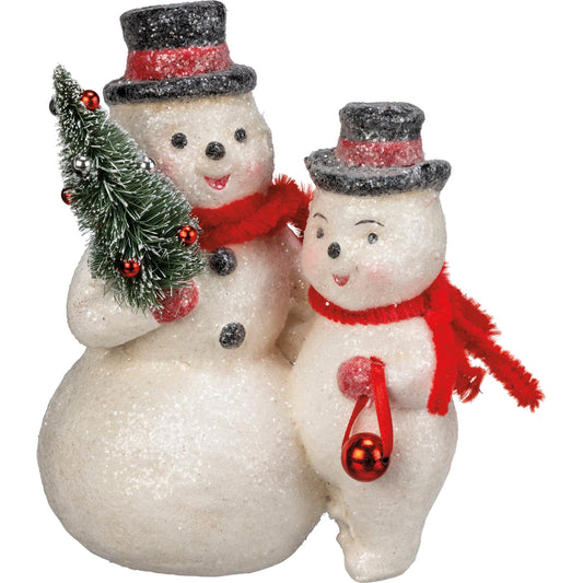 Primitives by Kathy Plastic Snowman Pair with Bristle Tree Figurine 5 Inch