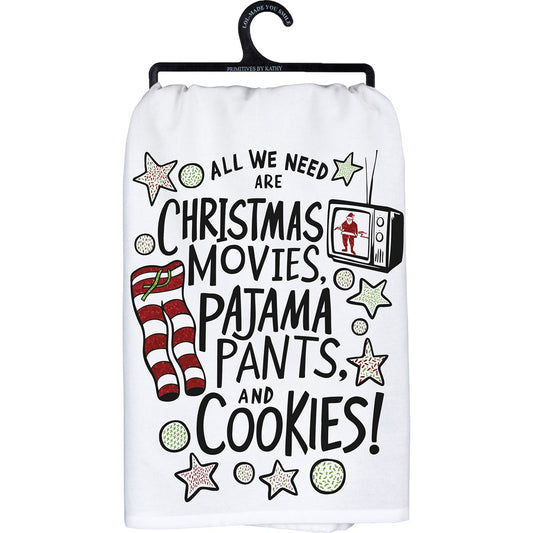 Primitives by Kathy Christmas Movies Pajama Pants and Cookies Kitchen Dish Towel - 28" x 28"