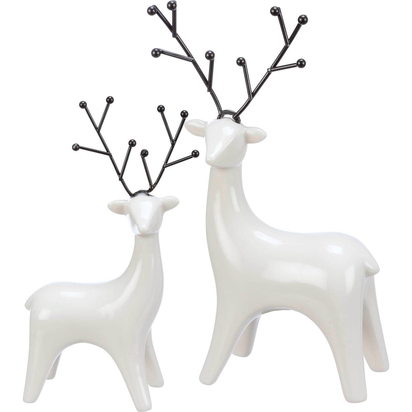 Primitives by Kathy Set of 2 White Ceramic Deer Figurines with Black Antlers