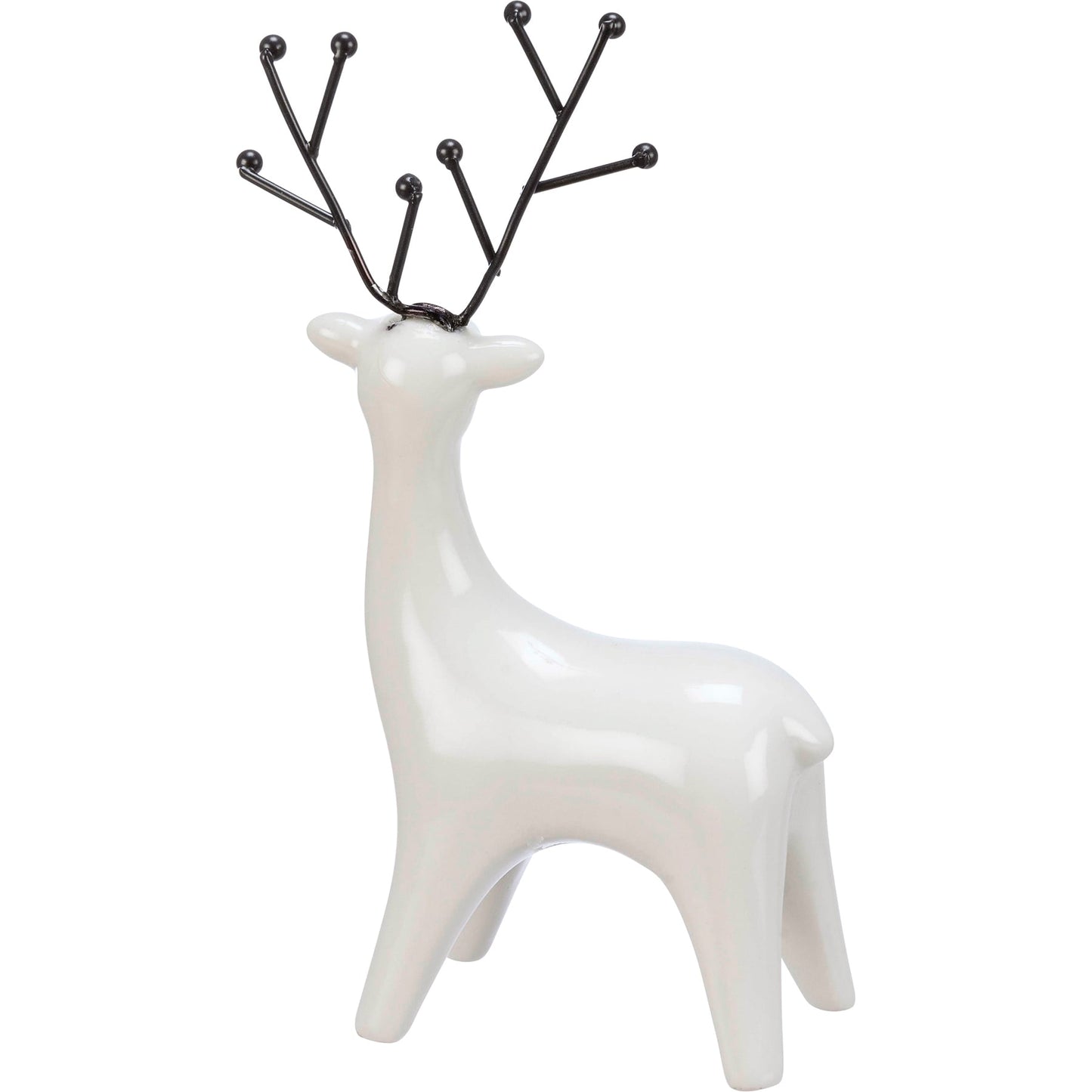 Primitives by Kathy Set of 2 White Ceramic Deer Figurines with Black Antlers
