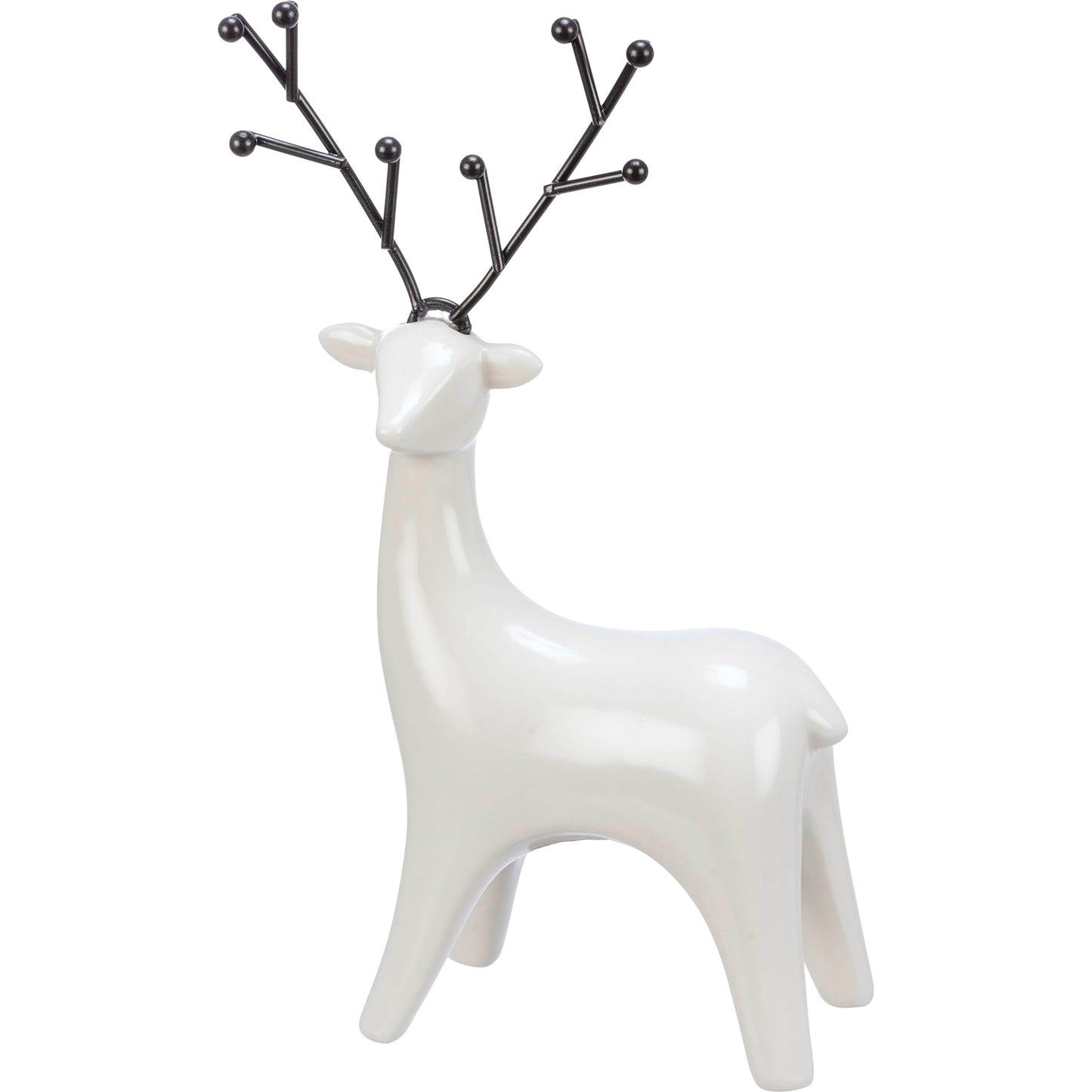 Primitives by Kathy Set of 2 White Ceramic Deer Figurines with Black Antlers