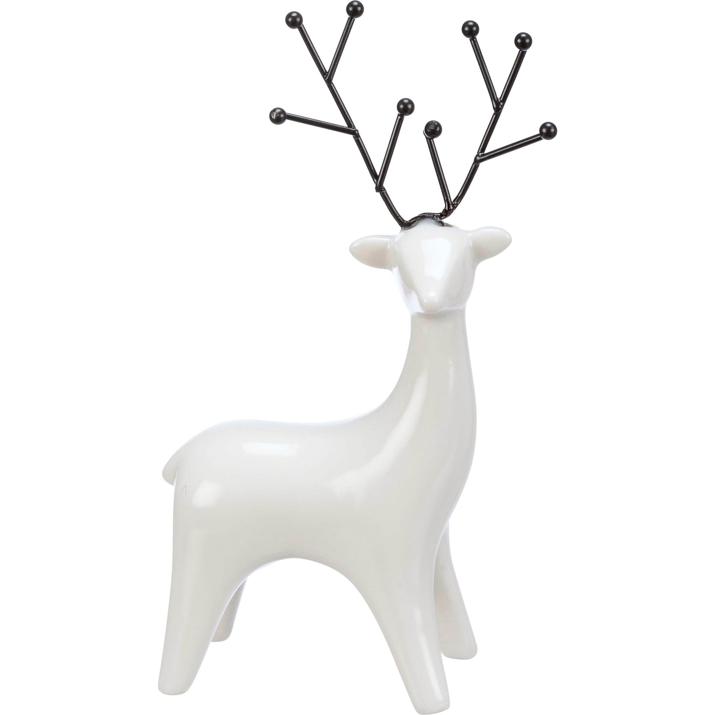 Primitives by Kathy Set of 2 White Ceramic Deer Figurines with Black Antlers