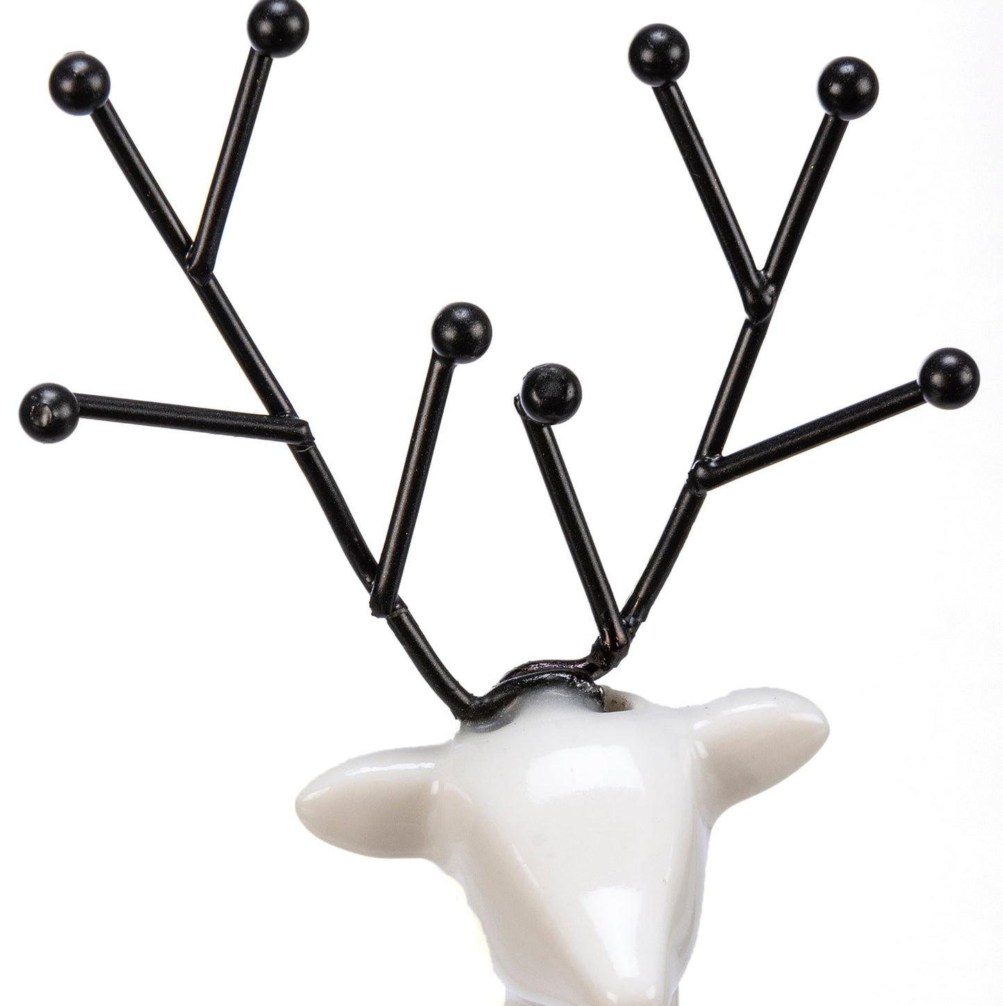 Primitives by Kathy Set of 2 White Ceramic Deer Figurines with Black Antlers