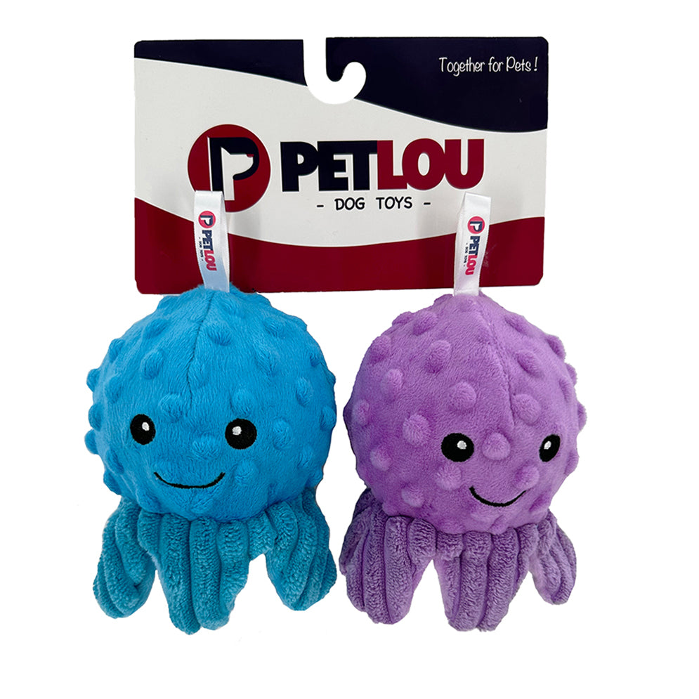 Petlou Octopus EZ Squeaky Dog Toy - Set of 2 (4-inch)