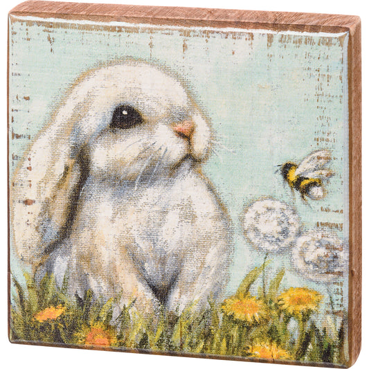 Primitives by Kathy White Bunny Home Décor Easter Block Sign