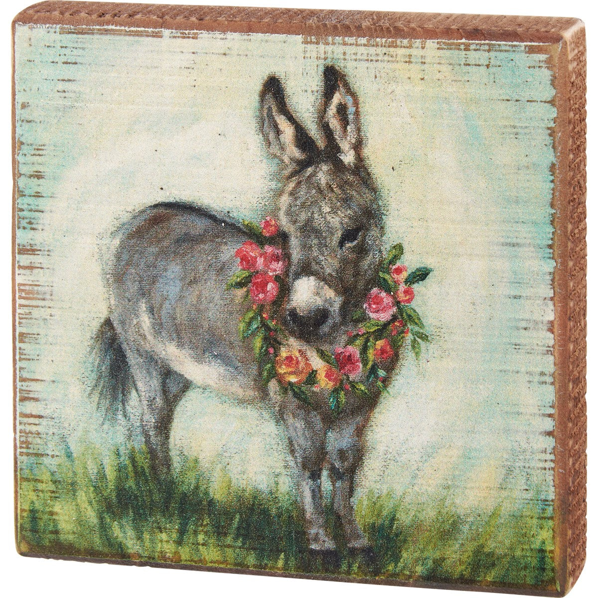 Primitives by Kathy Floral Donkey Home Décor Easter Block Sign