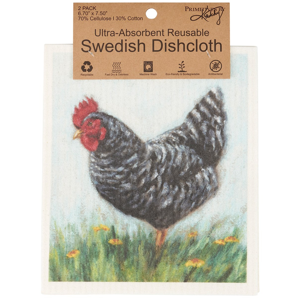 Primitives by Kathy Chickens Swedish Dishcloth Set