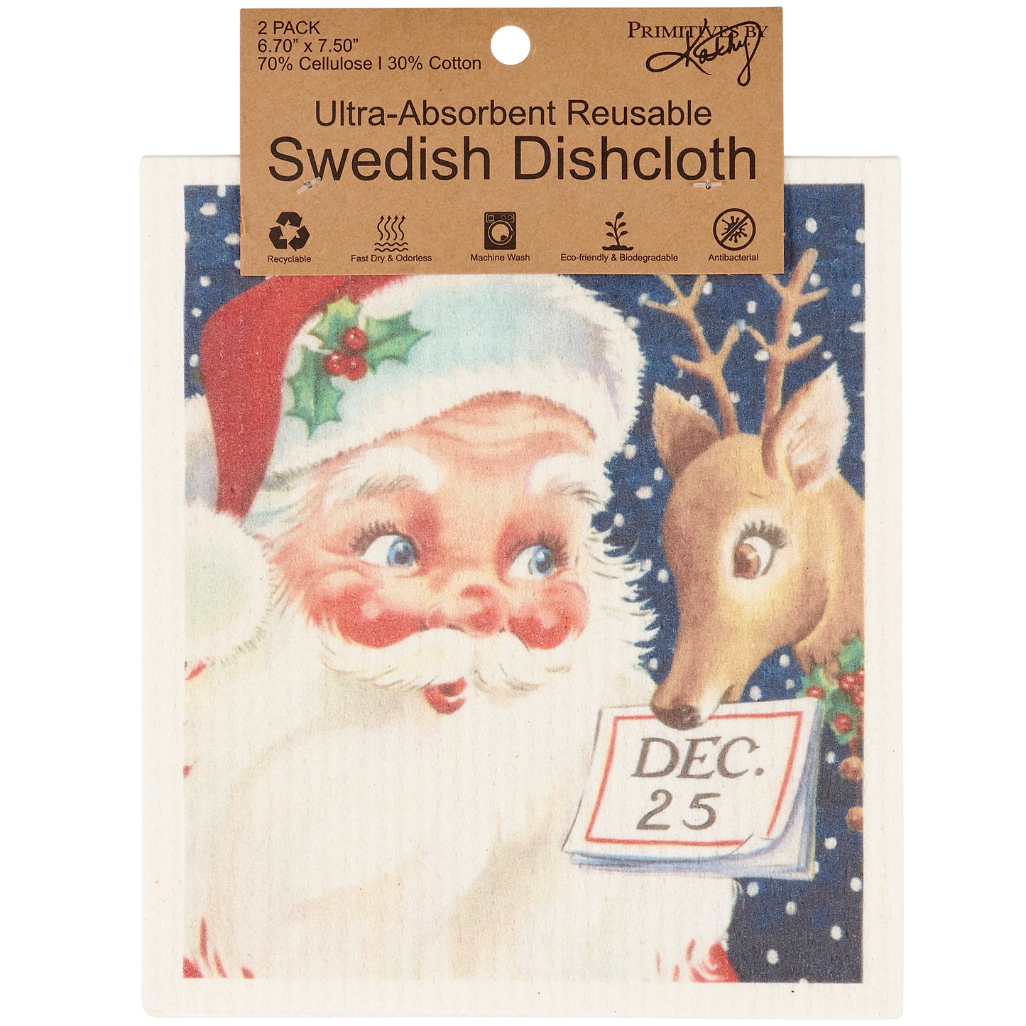 Primitives by Kathy Retro Santa Claus Swedish Dishcloth Set