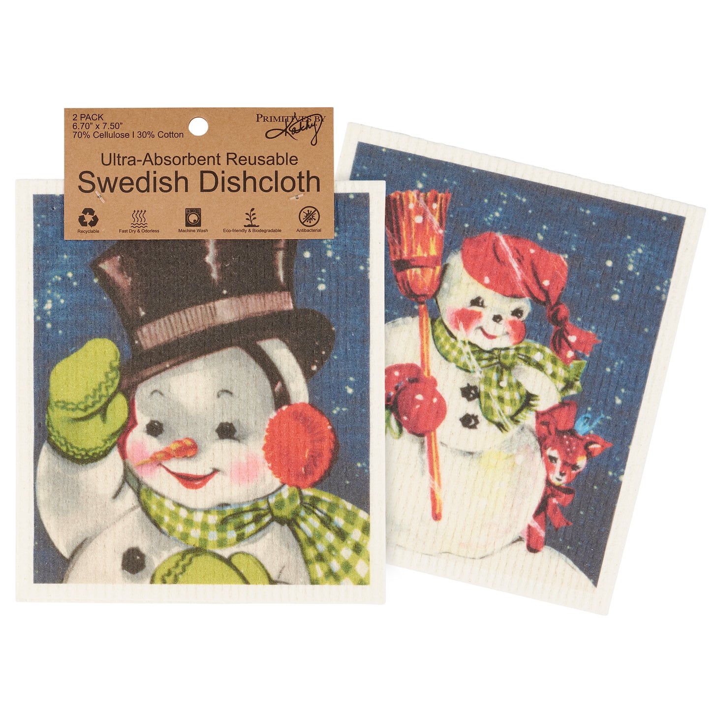 Primitives by Kathy Retro Snowmen Swedish Dishcloth Set