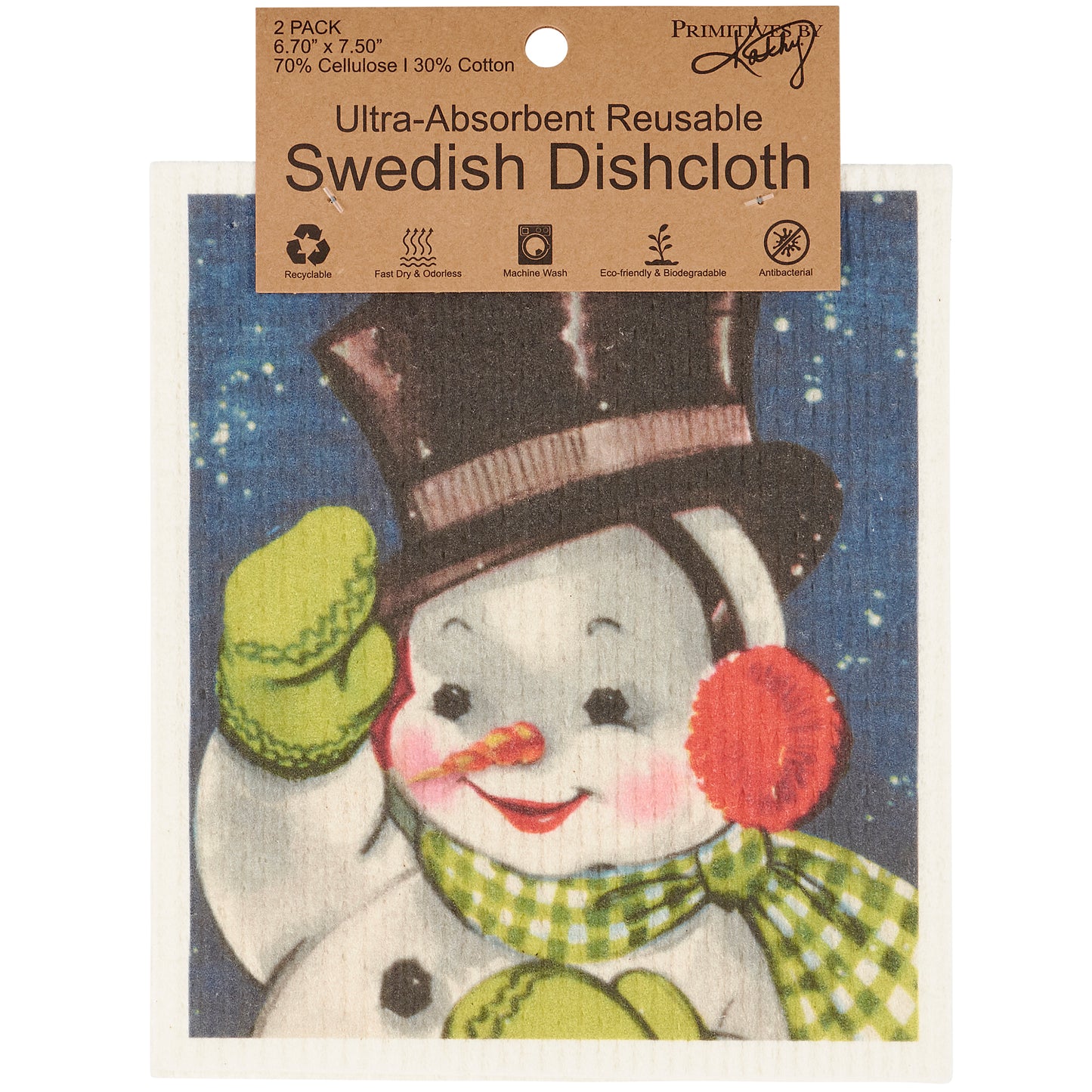 Primitives by Kathy Retro Snowmen Swedish Dishcloth Set