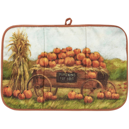Primitives By Kathy Pumpkin Wagon Drying Mat - 21" x 14"