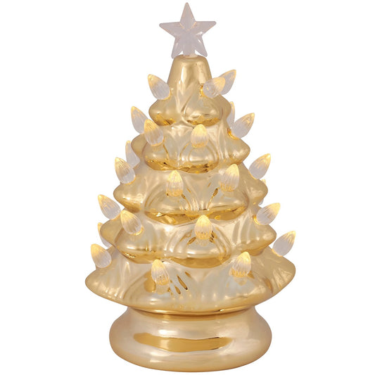 Primitives by Kathy Lighted Gold Ceramic Christmas Tree