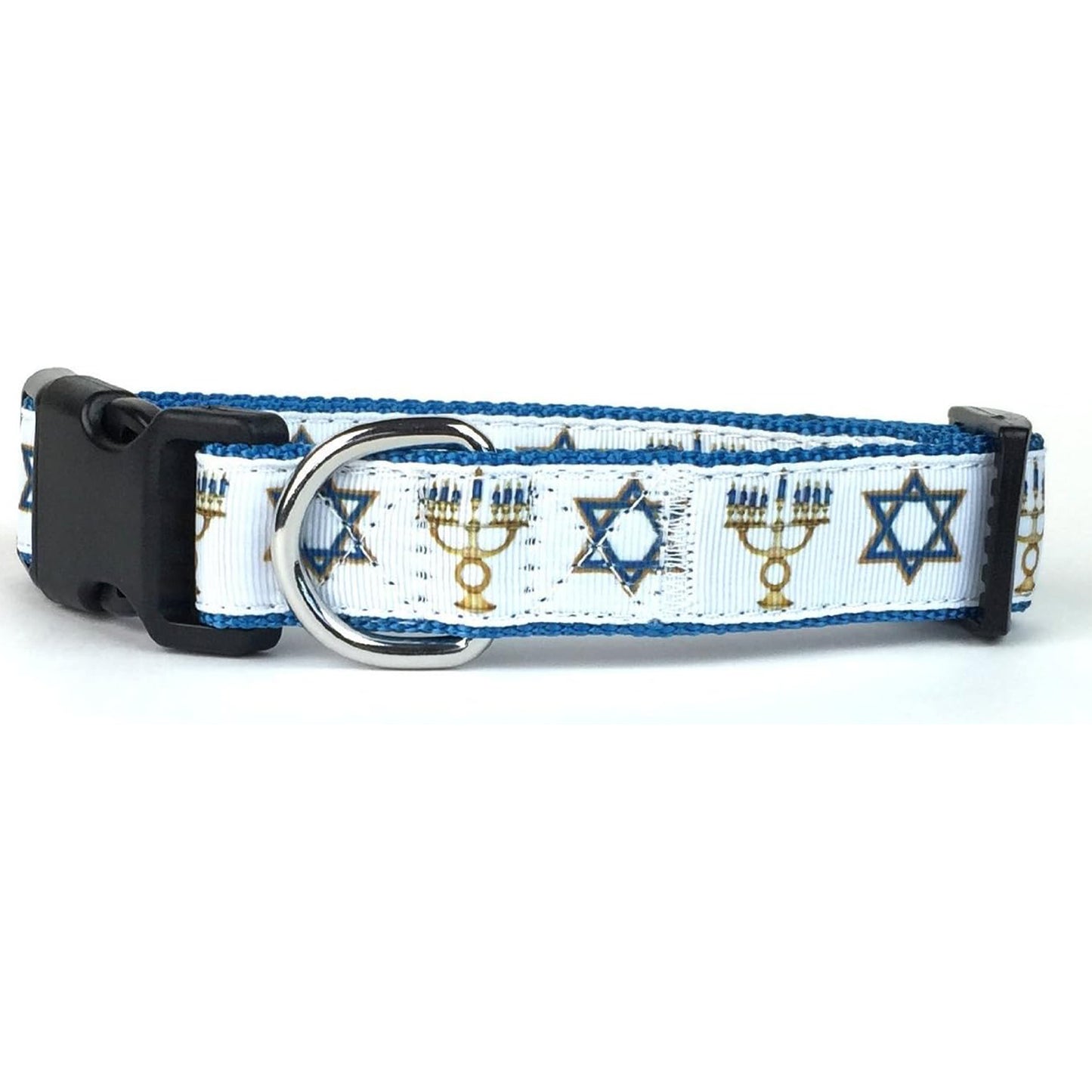 Midlee Medium Hanukkah Star of David Menorah Nylon Ribbon Dog Collar