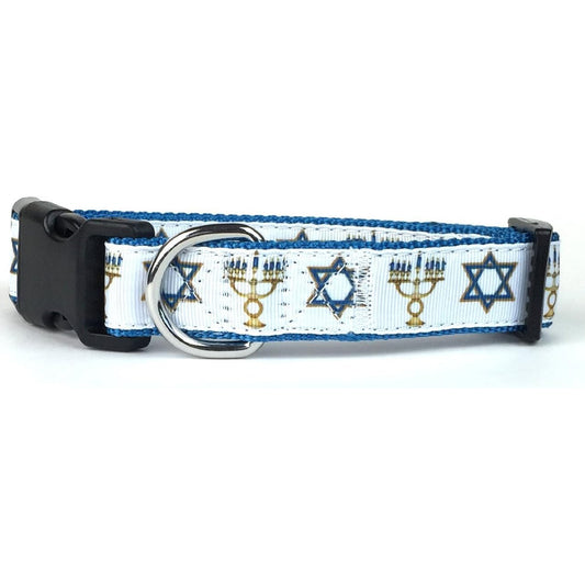 Midlee Medium Hanukkah Star of David Menorah Nylon Ribbon Dog Collar