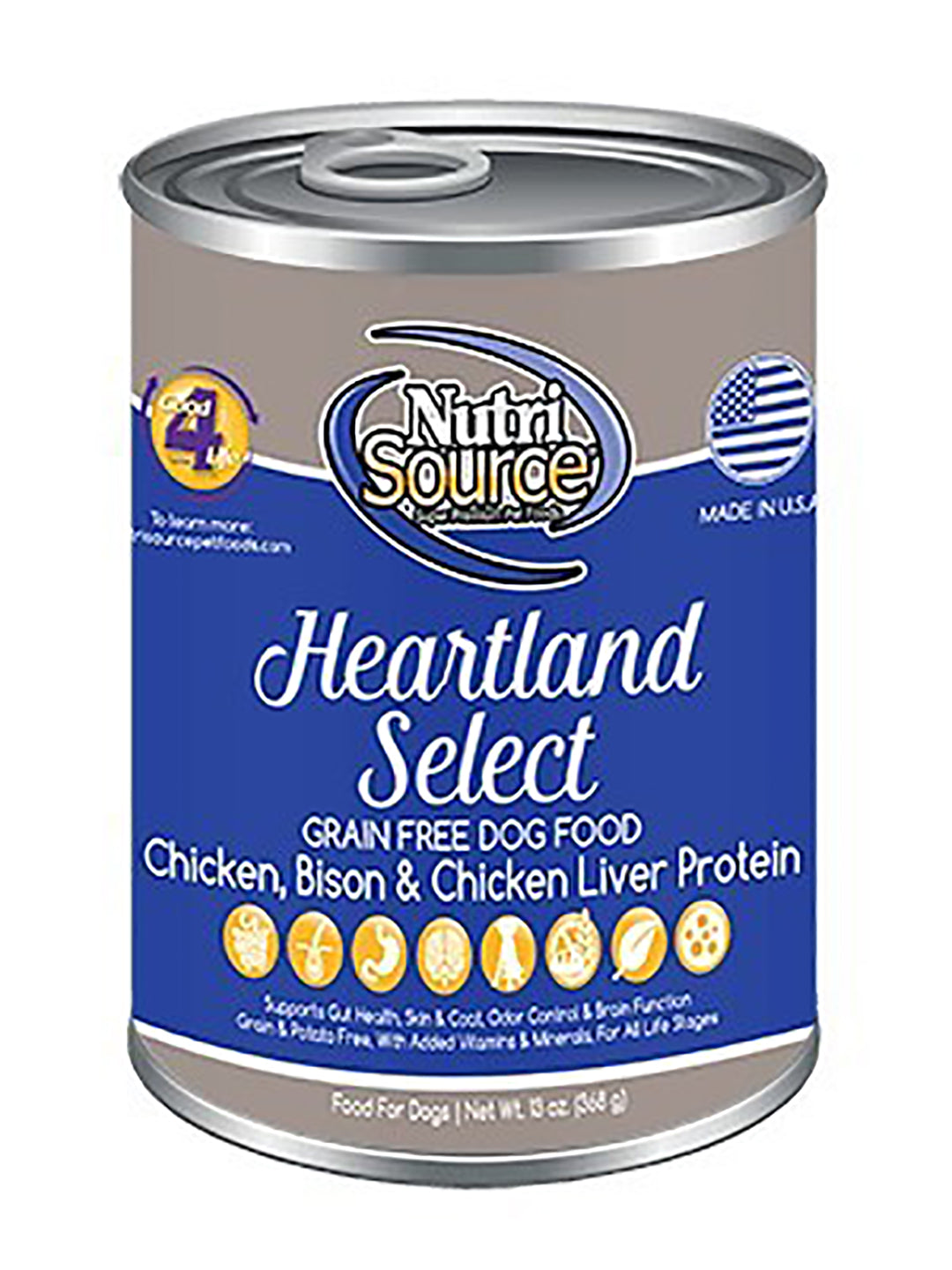 Nutrisource Grain Free Heartland Select Chicken, Bison, Chicken Liver Canned Dog Food -  13 Oz- Pack of 12