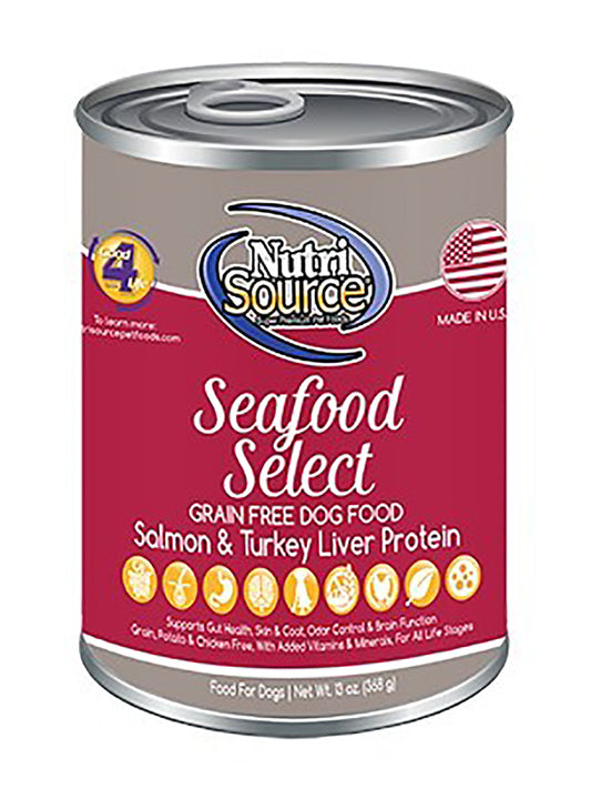 Nutri Source Grain Free Seafood Select Salmon Canned Dog Food - 13 oz- Pack of 12
