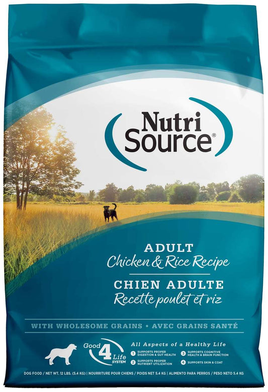 NutriSource Adult Dry Dog Food Made with Chicken and Rice, Wholesome Grains - 12LB