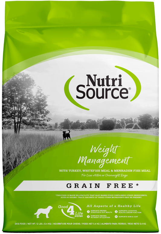 NutriSource Grain Free Weight Management with Turkey, Whitefish Meal & Menhaden Fish Meal Dog Food - 12LB