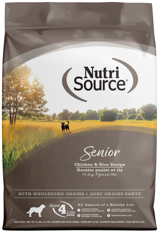 NutriSource Dry Dog Food for Seniors, Chicken and Rice, 12LB