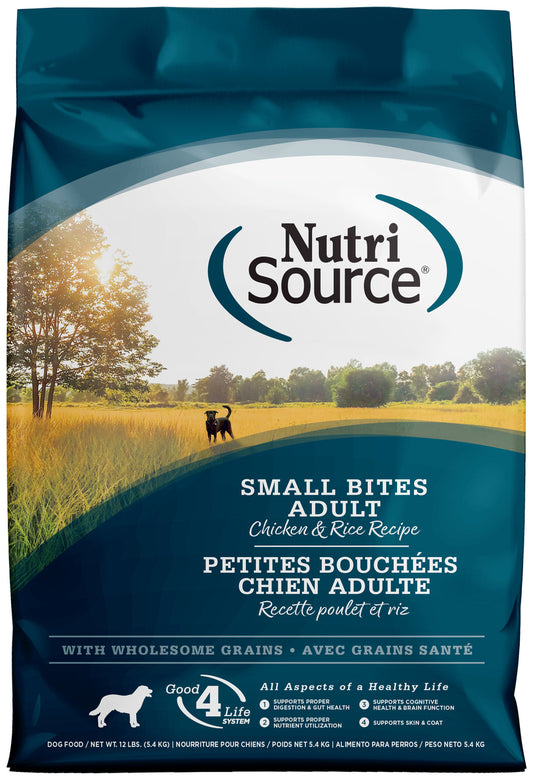 NutriSource Adult Dry Dog Food, Small Bites, Chicken and Rice, 12LB