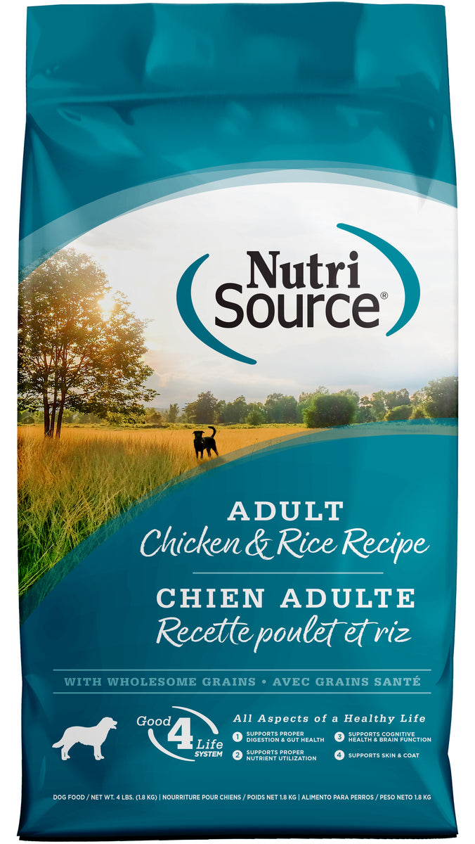 NutriSource, Adult Chicken & Rice Recipe with Wholesome Grains Dry Dog Food, 4LB