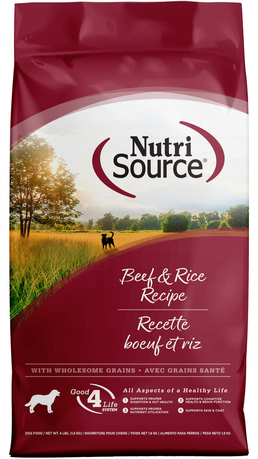 NutriSource Beef & Rice Recipe with Wholesome Grains Dry Dog Food, 4LB