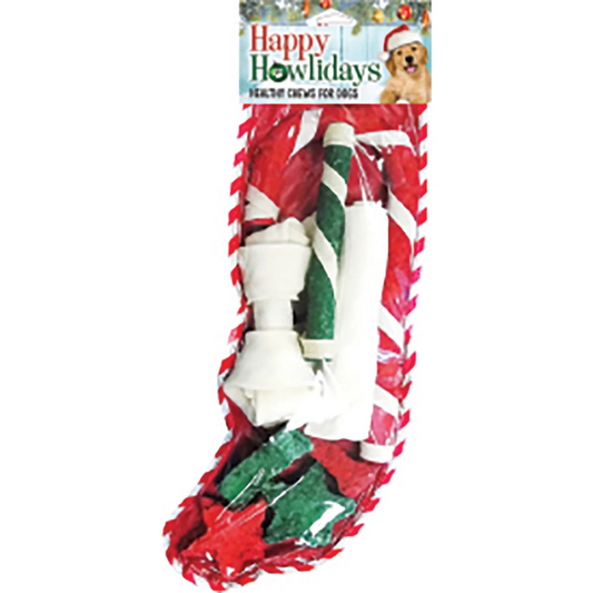 Pet Factory 12 Piece Christmas Rawhide Filled Dog Stocking- 12 Medium Chews