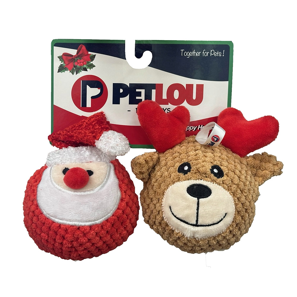 Petlou Santa & Reindeer EZ Squeaky Christmas  - Set of 2 (4-inch)