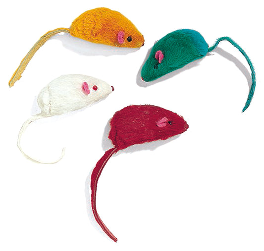 Spot Colored Plush Mice Cat Toys - 4pc