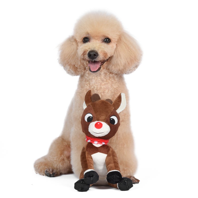 Rudolph: 9" Holiday Rudolph Plush Squeaker Toy with Scarf