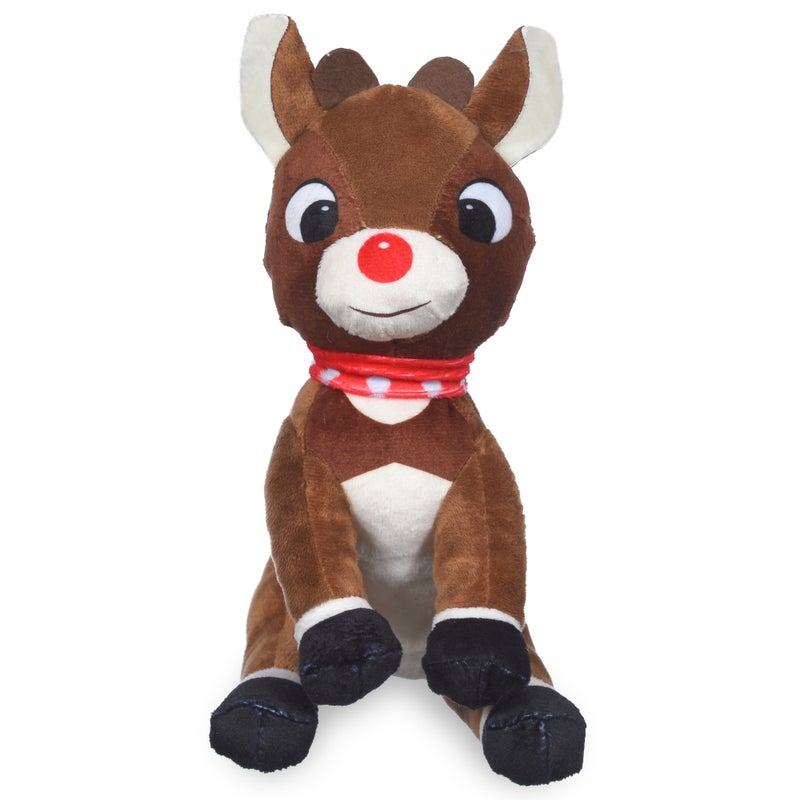 Rudolph: 9" Holiday Rudolph Plush Squeaker Toy with Scarf