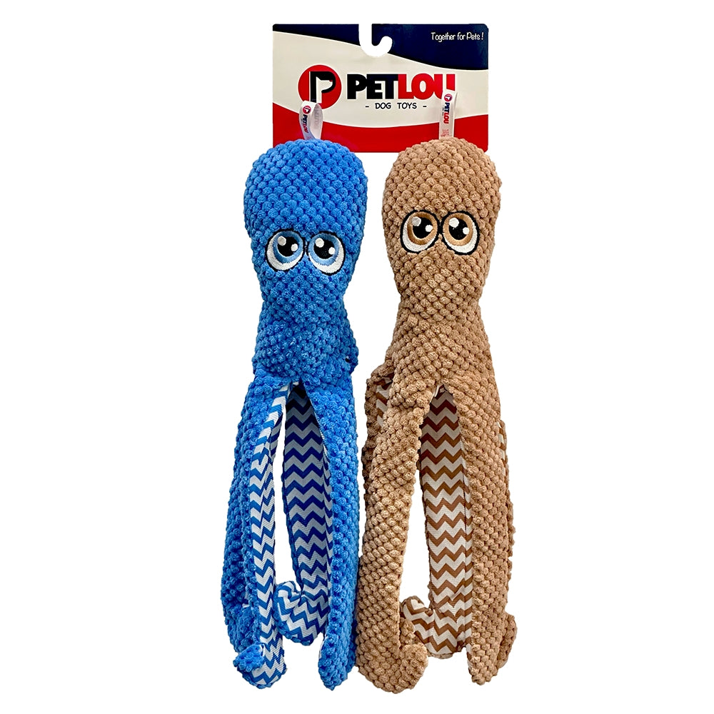 PetLou Octopus Twin Pack, 16-inch Height, Blue and Brown, Super Soft, Dog Plush Toys