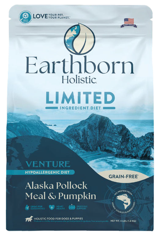 Earthborn Holistic Venture Limited Ingredient Alaska Pollock Meal & Pumpkin Grain-Free Dry Dog Food - 4 Lbs