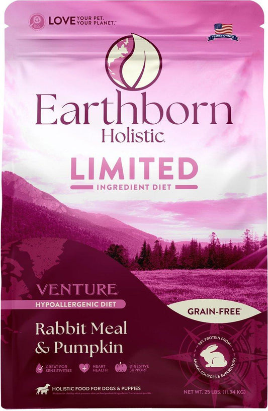 Earthborn Holistic Venture Limited Ingredient Rabbit Meal & Pumpkin Grain-Free Dry Dog Food - 25 Lbs
