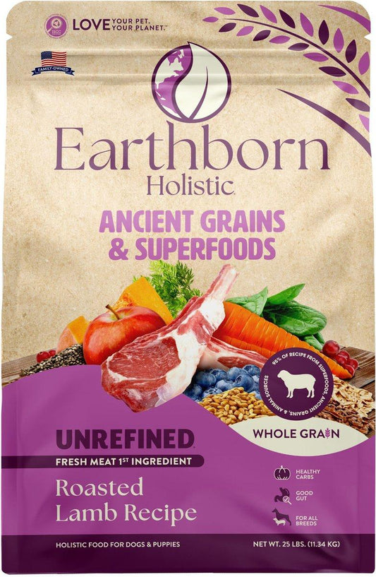 Earthborn Holistic Unrefined Roasted Lamb with Ancient Grains & Superfoods Dry Dog Food - 25 Lbs