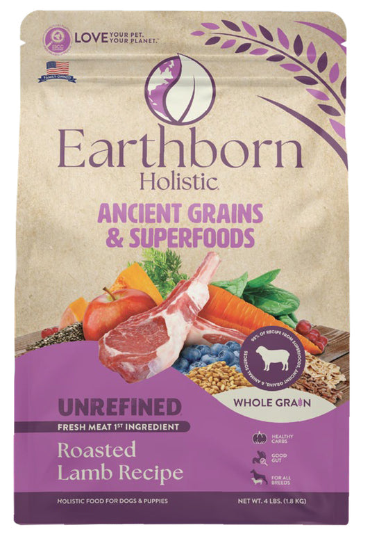 Earthborn Holistic Unrefined Roasted Lamb with Ancient Grains & Superfoods Dry Dog Food - 4 Lbs