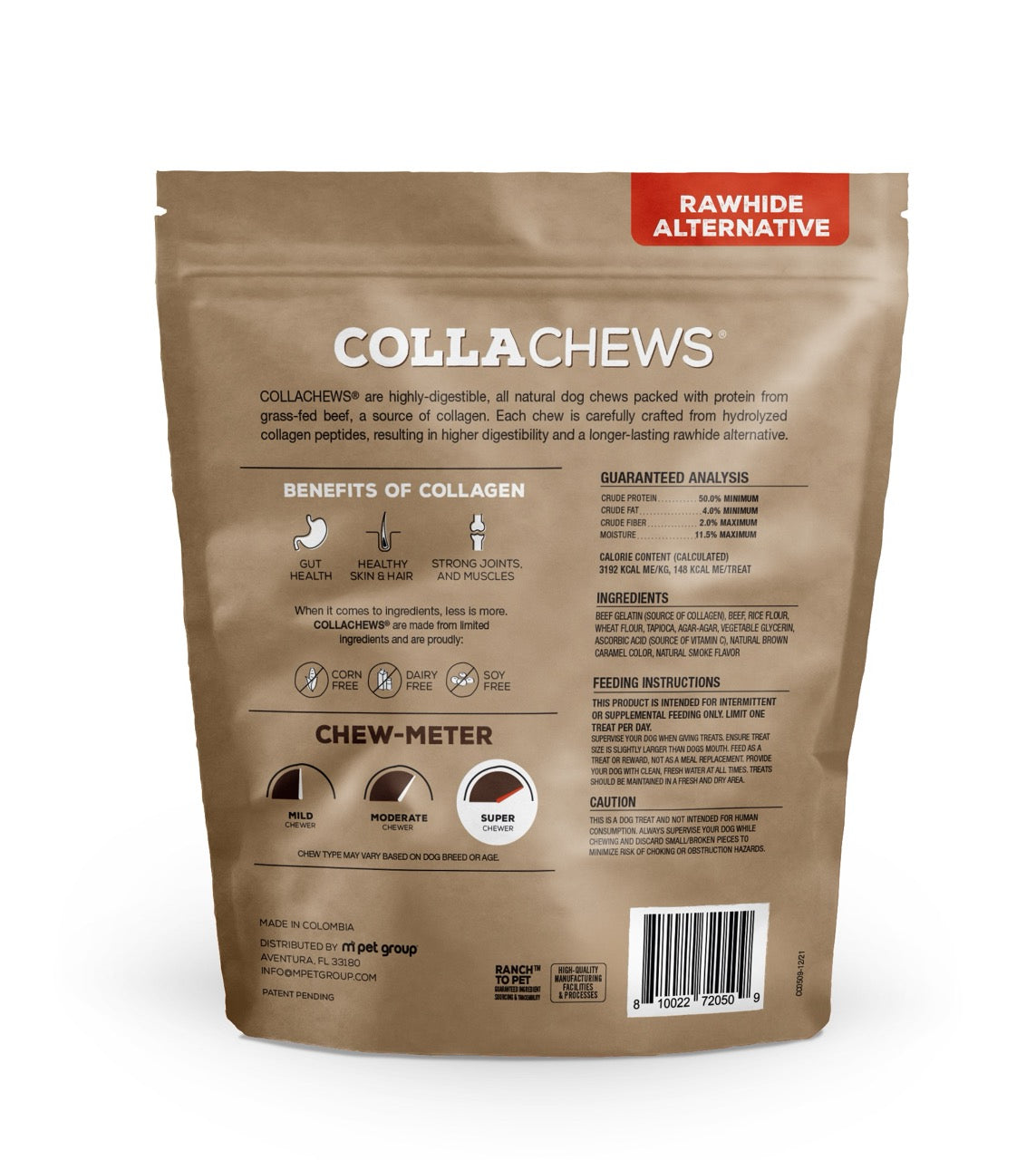 CollaChews Beef & Collagen Rawhide Free 6" Rolls Dog Treat - 10 Pack Bag