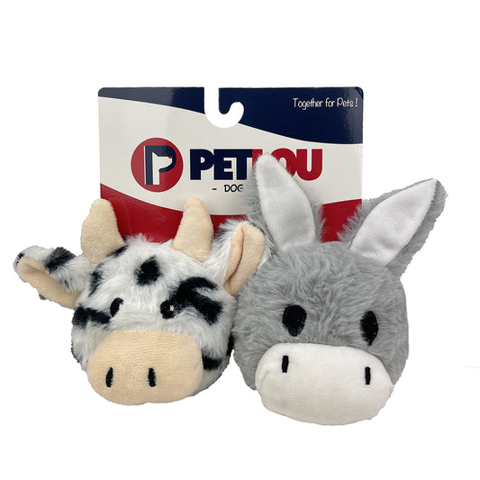 Petlou 4" EZ Squeaky Twin Pack Cow & Donkey