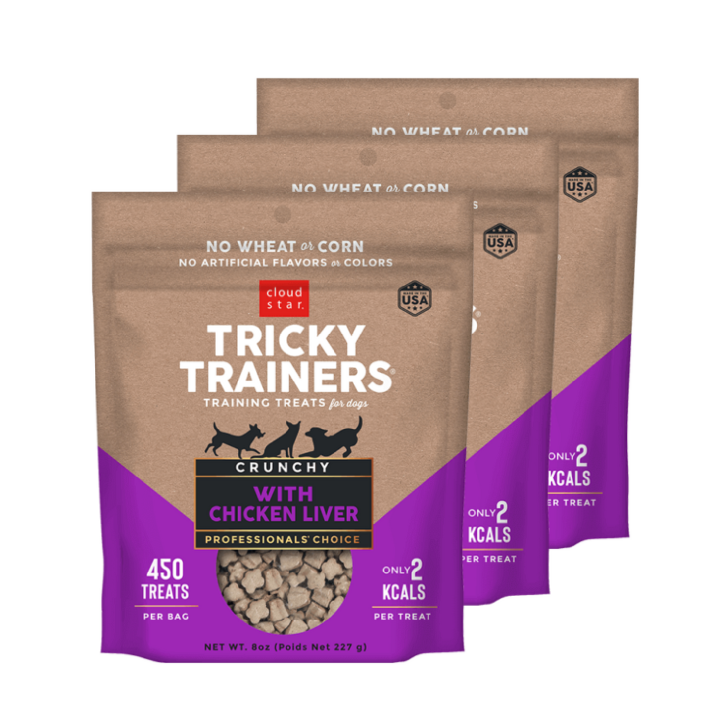 Cloud Star Crunchy Tricky Trainers Liver Flavor Training Treats for Dogs (3 Pack) 8 oz Each