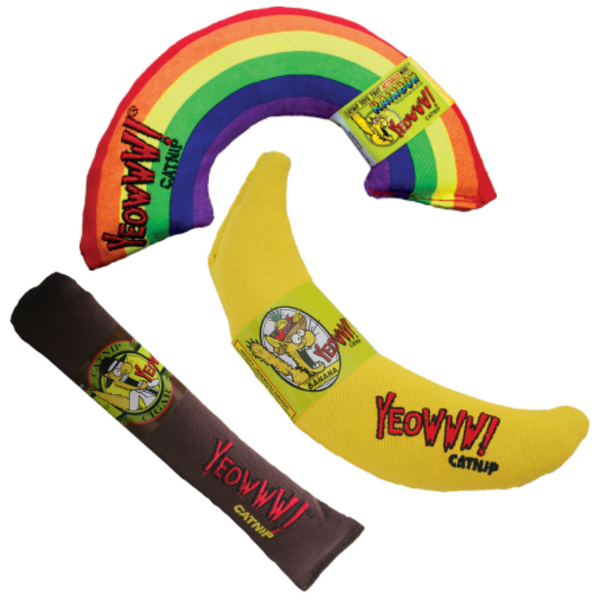 Yeoowww! Catnip Toy Variety Pack - Cigar, Banana, Rainbow - Made in the USA