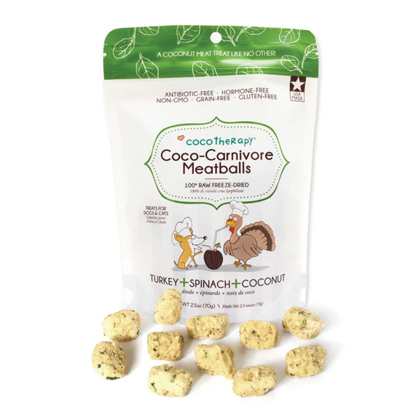 CocoTherapy Coco-Carnivore Meatballs Dog Treats, Turkey + Spinach + Coconut