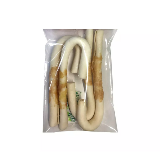 Pet Factory Happy Howlidays American Beefhide Dog Candy Canes Wrapped with Chicken 4pk 6"