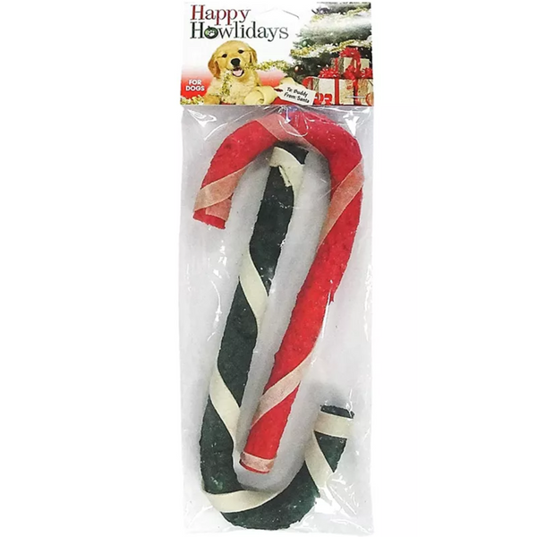 Pet Factory Happy Howlidays Munchy Dog Candy Cane with Wrap 2pk 10"