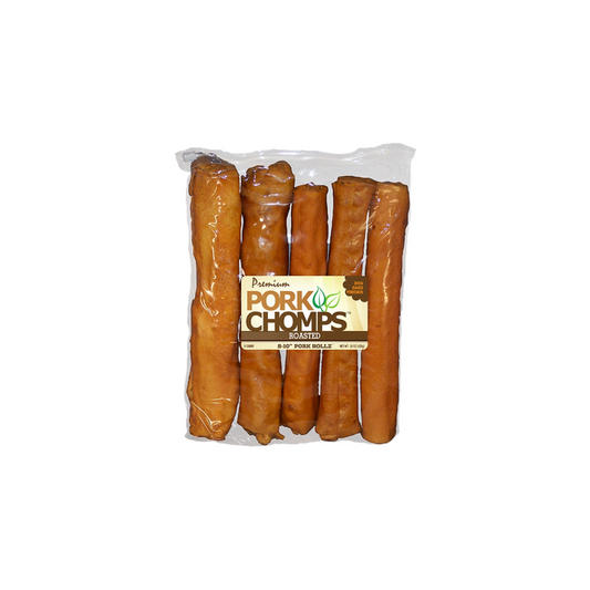 Premium Pork Chomps Roasted Porkhide Rolls 5 Pcs- (8-10" Pork Rollz)