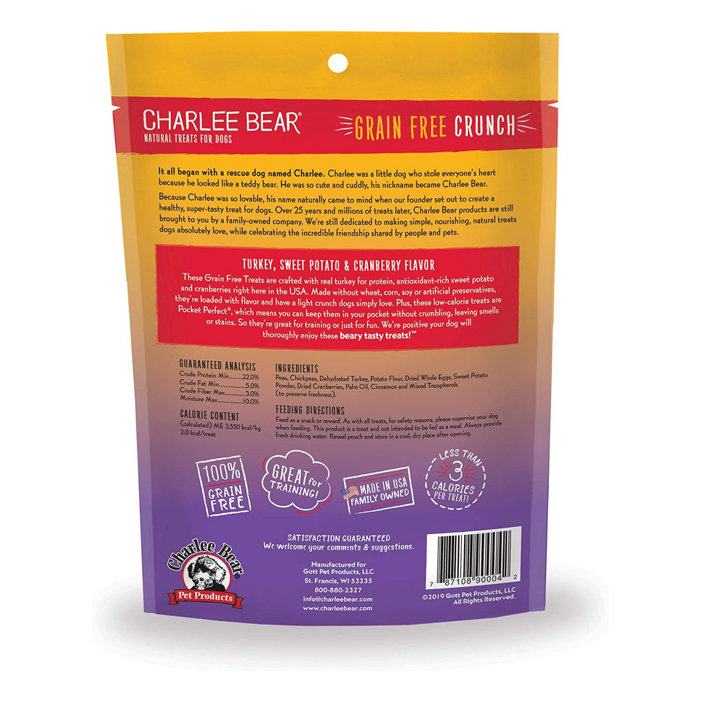 Charlee Bear Crunch Turkey, Sweet Potato & Cranberry Dog Treat (2 Pack)-8 oz